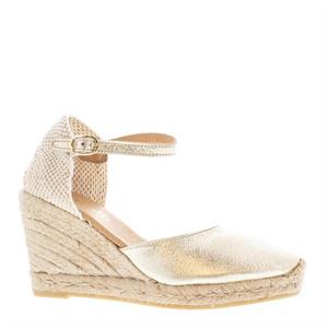 Carl Scarpa Sicily Champagne Leather Espadrille Wedge Sandals